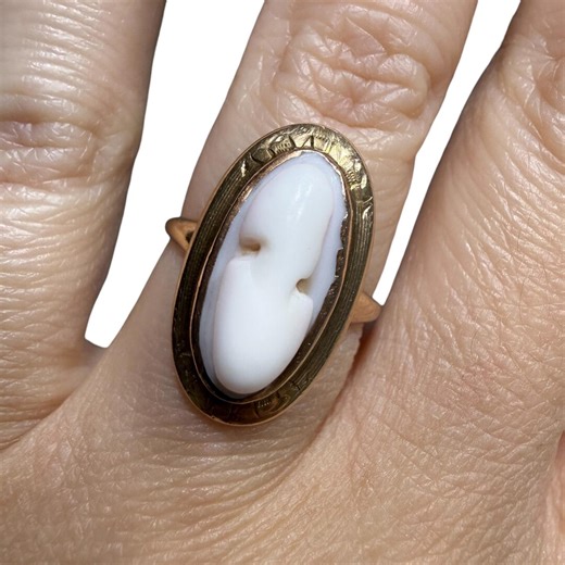 Vintage 10K Gold Shell Cameo Ring 1950s Hand Carved Portrait Statement Ring Size 4.75 - Etsy