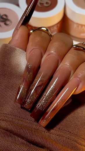 Brown Acrylic Nail Colors You’ll Love For Autumn 🍂 From @kiaraskynails It’s A Mood The Perfect Nude Hex Appeal Brownie Points Etiquette First Drippin In Gold (shimmer) Discount code Esther to save 💅🏽 . . . Nail tips: Non- C Curve Coffin Acrylic Primer Ultimate Top Coat White Mini Mandrel w/Medium Grit | Nails By Esther