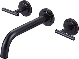 Oil Rubbed Bronze Bathroom Faucet - WOWOW Wall Mount Bathroom Faucet, 2 Handle Vanity Faucet 3 Holes Rough in Brass Valve Included Elegant Spout