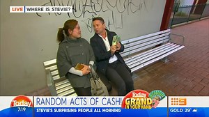 959K views · 11K reactions | Oh no, not again! Stevie's traveling around the country giving away $1000 in Random Acts of Cash, and this woman isn't having a bar of it! #9Today | TODAY | Facebook