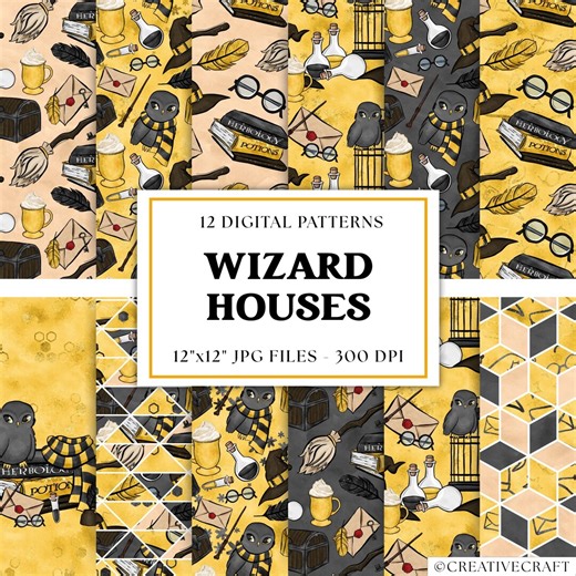 12 Wizard School Seamless Patterns 300 DPI Maximum Quality, wizard scrapbook papers, wizard printables papers designs, wizard digital papers