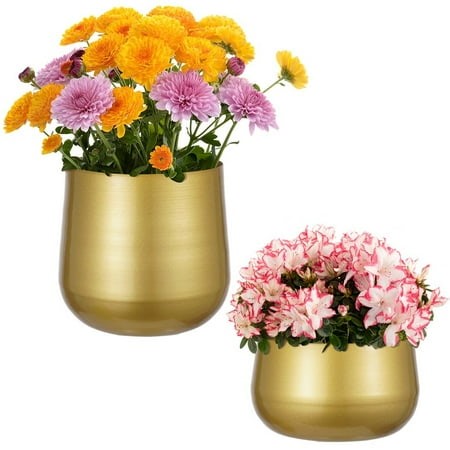 2pcs Golden Flower Pots, Large Golden Planters, Flower Pots with Drainage Holes, Indoor and Outdoor Decorative Flower Planters - Walmart.ca