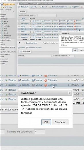 Cómo eliminar tablas de una base de datos en phpmyadmin #basededatos #mysql #phpmyadmin