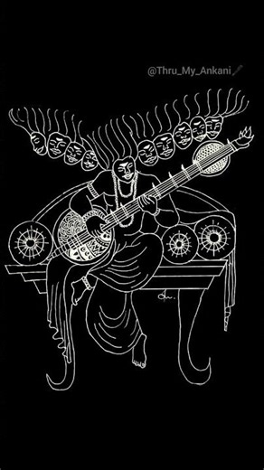 Ravana Playing Rudraveena | Devotion to Lord Shiva | White on Black Art