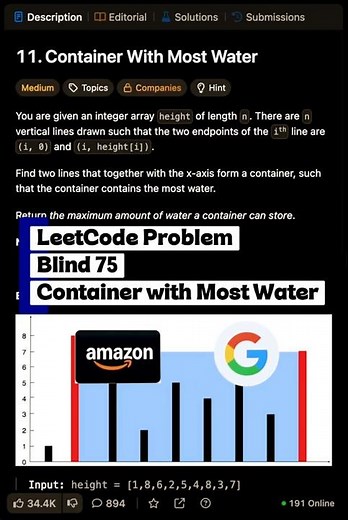 Containers With Most Water Solved in Java | LeetCode | Blind 75 | Grind 75 | #dsa #leetcode #coding