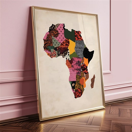 Afrocentric Africa Map Printable Wall Art, Modern African Colorful Decor Poster Download