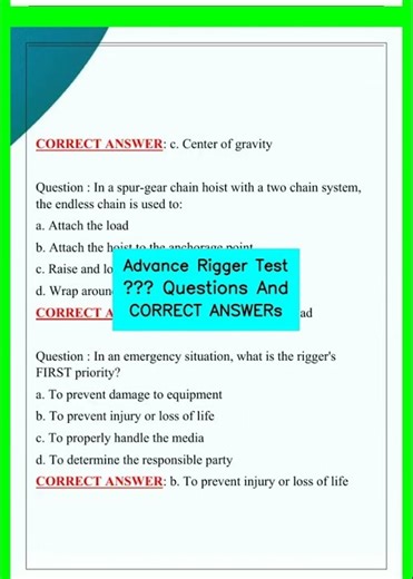 Advance Rigger Test – Questions And CORRECT ANSWERs video