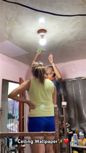 Installing our Ceiling Wallpaper✨😍❤️