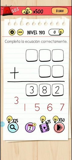 Nivel 193. completa la ecuación correctamente. Brain test