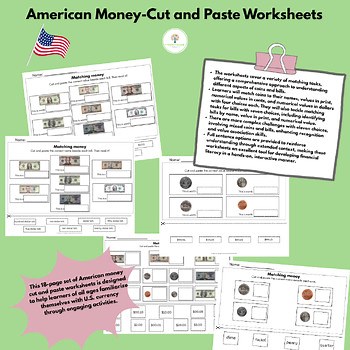 Matching Money Worksheets-American money-Cut and Paste (11 x 8.5)