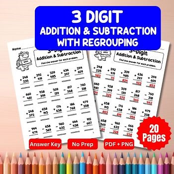 3-Digit Addition & Subtraction With Regrouping Worksheets | Carrying & Borrowing