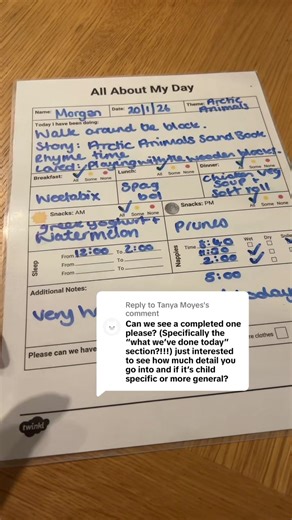 Replying to @Tanya Moyes example of a completed diary. Name changed for those nosy nosy ones 😜 #childcare #dailydiary #toddlers #behindthescenes
