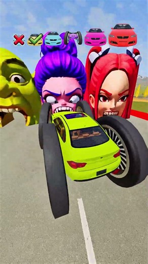 Big and Small Cars vs Rumi X Mira X Shrek - BeamNG.drive #beamng #kpop #shorts