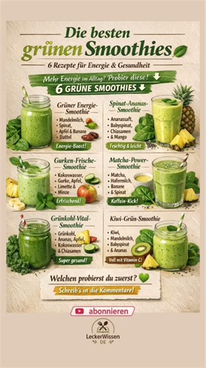 6 Grüne Smoothies für mehr Energie 🌿🥤 Gesunde Rezepte für jeden Tag