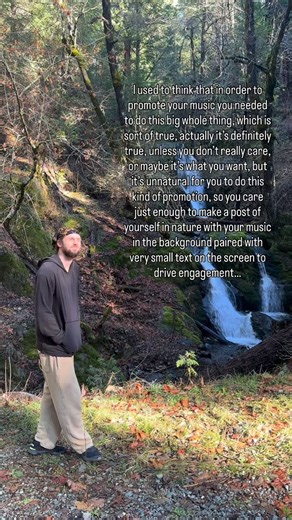 Equanimous on Instagram: "Musicians this one is for you… 🎶 I used to think that in order to promote your music you needed to do this big whole thing, which is sort of true, actually it’s definitely true, unless you don’t really care, or maybe it’s what you want, but it’s unnatural for you to do this kind of promotion, so you care just enough to make a post of yourself in nature with your music in the background paired with very small text on the screen to drive engagement… 🎵 Here & Now with @r