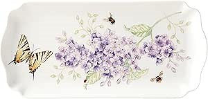 Lenox Serving Tray, Butterfly Meadow Everyday Rectangular Serving Tray, Porcelain, Butterfly Flower Design, Dishwasher Safe. Microwave Safe, 9.5x4.5x0.75-inch, Snacks Fruit, Serveware, White 9.5x4.5'