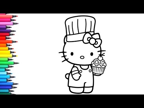 Hello Kitty Chef Making Cupcakes Drawing, Painting & Coloring For Children and Toddlers_ Easy Art