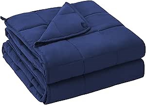 yescool Weighted Blanket for Adults (25 lbs, 60" x 80", Blue) Cooling Heavy Blanket for Sleeping Perfect for 240-260 lbs, Queen Size Breathable Blanket with Premium Glass Bead, Machine Washable