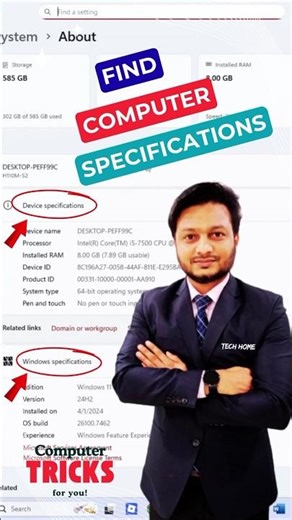 ✔ How To Find Computer Specifications 🤔?? #pctips #computer #techtips #specifications #viralshorts