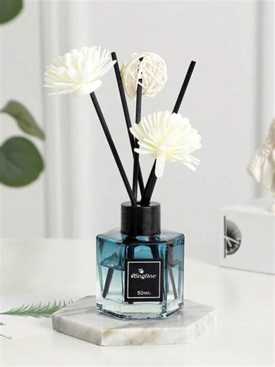 1/2 Set,50ml (1.7 Fl.Oz) Flameless Reed Diffuser Set - Ombre Blue Hexagonal Bottle With Essential Oil & Rattan Reeds | Car Air Freshener & Indoor Scented Decor For Bathroom, Bedroom, Hotel | Long-Lasting Aromatherapy Fragrance | SHEIN