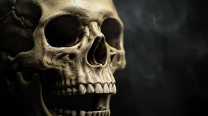Human Skull With Smoke Effect Against a Dark Background