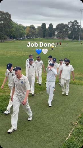 Job. Done. 💙🤍 Cool, calm, clinical. Great team win with the ball. Respect to STC Camberwell for the contest. We walk off proud, and humble! Our 1st XI bowling STC Camberwell all out for 169 while they chased our 342 💪 Clinical bowling, top-notch teamwork, and that Trinners spirit on full display. Special shout out to Tommy Coulter with 4 wickets and skipper Ed with a tidy 2-fa! #TrinnersAreWinners | Holy Trinity Cricket Club
