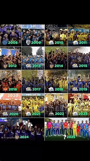 Ipl all wining team 2008 to 2024 #ipl2025​ #csk​ #mi​ #kkr​ #srh​ #gt​ #rr​ #trending​ #shorts​