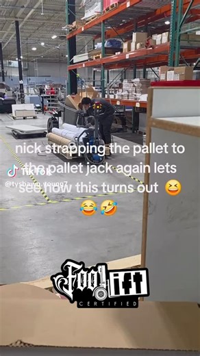 FOO LIFT CERTIFIED on Instagram: "SECURE THE LOAD, SECURE THE BAG! 🤣 #fooliftcertified #forkliftoperator #forklift #forkliftcertified #oshaisthisok #warehousing #thisfoo #osha #warehouse #oshaapproved #forkliftfail #palletjack #securetheload"
