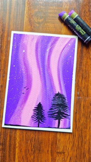 Beautiful Night Landscape with Oil Pastel 🎨😍 | #art #drawing #oilpastel #workingartist