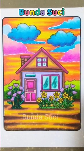 Tutorial on coloring a picture of a house and the surrounding scenery using silky crayons #colori...