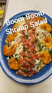 Boom Boom Shrimp Salad, it's a Healthy alternative, salad mix (spinach and iceberg), pico de gallo, cheese and shrimp tossed in our Boom Boom awesome sauce | Cactus Cantina of Pensacola | Facebook