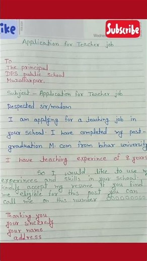 teacher application for job in school |application for teacher job in english