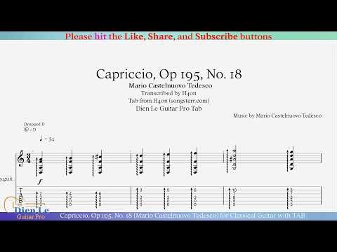 Capriccio, Op 195, No. 18 (Mario Castelnuovo Tedesco) for Classical Guitar with TAB