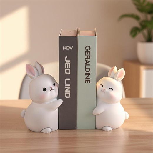 Cute Bunny Bookends & Heavy Duty Shelf Decor, White Rabbit Sculpture Book Ends, Kawaii Nursery Decor, Unique Gift for Book Lover - Etsy