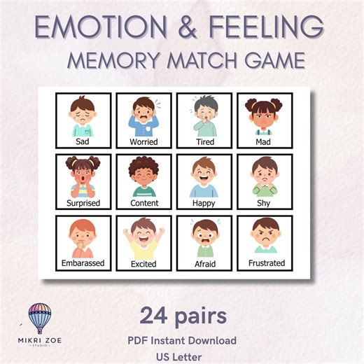 Memory Game - Feelings and Emotions - Kids Printable Memory Matching Card Game (digital Download) - Etsy