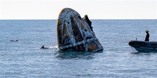 Dolphins welcome astronauts back to Earth after 9 months, swimming around SpaceX Dragon capsule