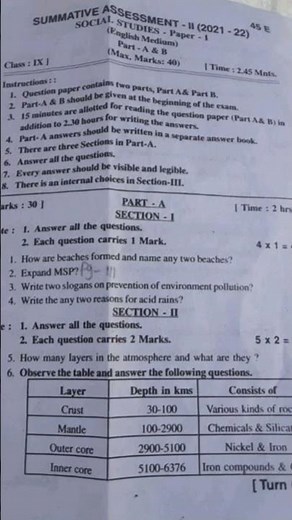 sa2 exam social question paper 9th class || 9th class sa2 social question paper 2022-23