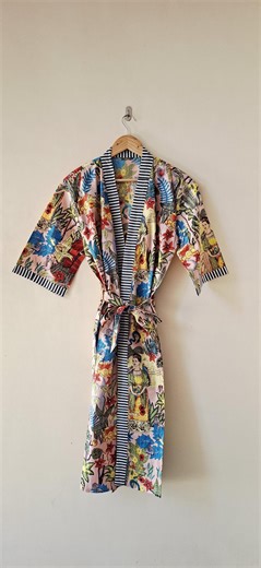 Animal Print Cotton Kimono Robe -beach Cover-up, Long Dressing Gown, Maternity Kimono - Etsy