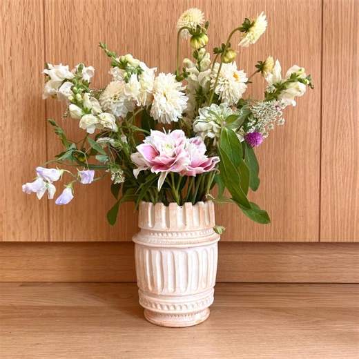 Warm White Hand Carved Vase With Built in Flower Frog - Etsy