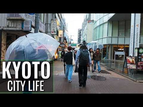 Kyoto Japan Walking Tour 4K | Light Rain Walk in Downtown Shopping Streets & Local Life