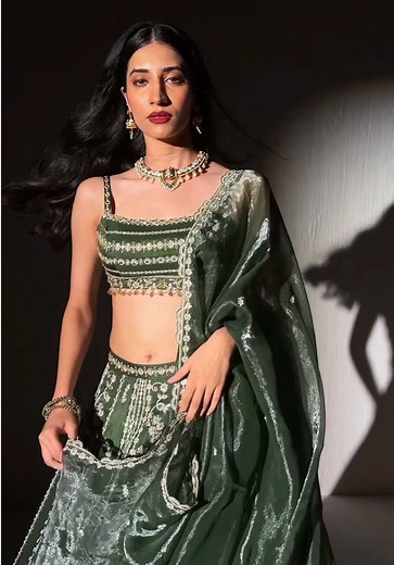 Presenting our Green Embroidered Silk Lehenga. #indian #desi #lehenga | lehengas