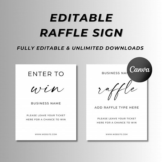 Editable Raffle Sign, Minimalist Enter to Win, Printable Business Prize Draw Signage Design, Digital Download, Fully Editable, Canva - Etsy