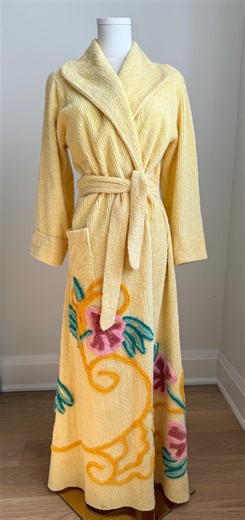 Vintage Original 1940’s 50’s Chenille Robe Dressing Gown Yellow With Raspberry Coloured Flowers Size S M L - Etsy UK