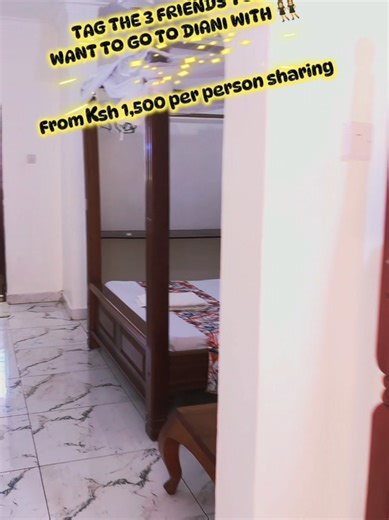 Tag the 3 friends you want to go to Diani with. 👯‍♀️🌴 If you're planning a girls trip, you don't need to book separate rooms. Our Triple Rooms have 3 beds and can comfortably host up to 4 people sharing, making it perfect for friend trips. Stay together for about Ksh 1,500 per person sharing. And the best part? We have a fully furnished kitchen, so you and your friends can cook meals together and enjoy the trip your way. ✔ Perfect for girls trips ✔ Perfect for friend groups ✔ Just 1 minute wal