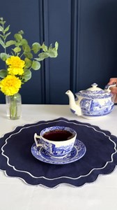 Portmeirion Spode Blue Italian Teacup and Saucer, 20-ounce Capacity, Jumbo Tea Set, Coffee Mug, Cup for Tea, Lattes, Espressos, and Hot Beverages - Blue & White