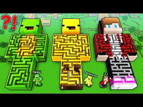 JJ vs Mikey vs Banana Kid: MAZE STATUE BATTLE in Minecraft...