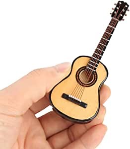 Miniature Guitar Model Decor, Miniature Wooden Guitar Model Display Mini Musical Ornaments Craft Home Decor for Dollhouse Accessories Model Home Decoration