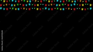 Isolate background seamless loop beautiful christmas string light bulb string with flashing lights on black background. 4k 3d xmas light rendering party, Christmas, new year and celebrate animation