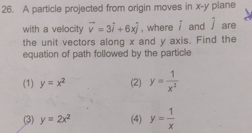 A particle projected from origin moves in x - y plane with a ve... | Filo