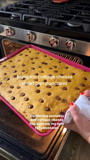 pumpkin 🫶 cottage cheese, what can I say? Full recipe here and shared below: https://graceelkus.com/recipes/pumpkin-cottage-cheese-sheet-pan-pancakes/ makes 12 pancakes: 2 tablespoons unsalted butter, plus more for serving 3/4 cup full-fat small-curd cottage cheese 3/4 cup dairy or non-dairy milk 1 (15-ounce) can pumpkin puree 2 large eggs 2 teaspoons pure vanilla extract 2 1/4 cups all-purpose flour, spooned and leveled 1/4 cup granulated sugar 1 tablespoon pumpkin pie spice 2 teaspoons baking